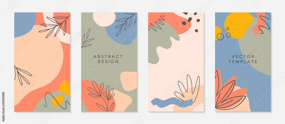 Bundle of creative stories templates with copy space for text.Modern vector layouts with hand drawn organic shapes and textures.Trendy design for social media marketing,digital post,prints,banners.