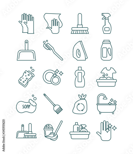 cleaning and desinfect set icons photo