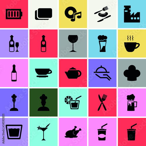 tea cup, cocktail and more universal icon set for web and mobile app, vector symbol