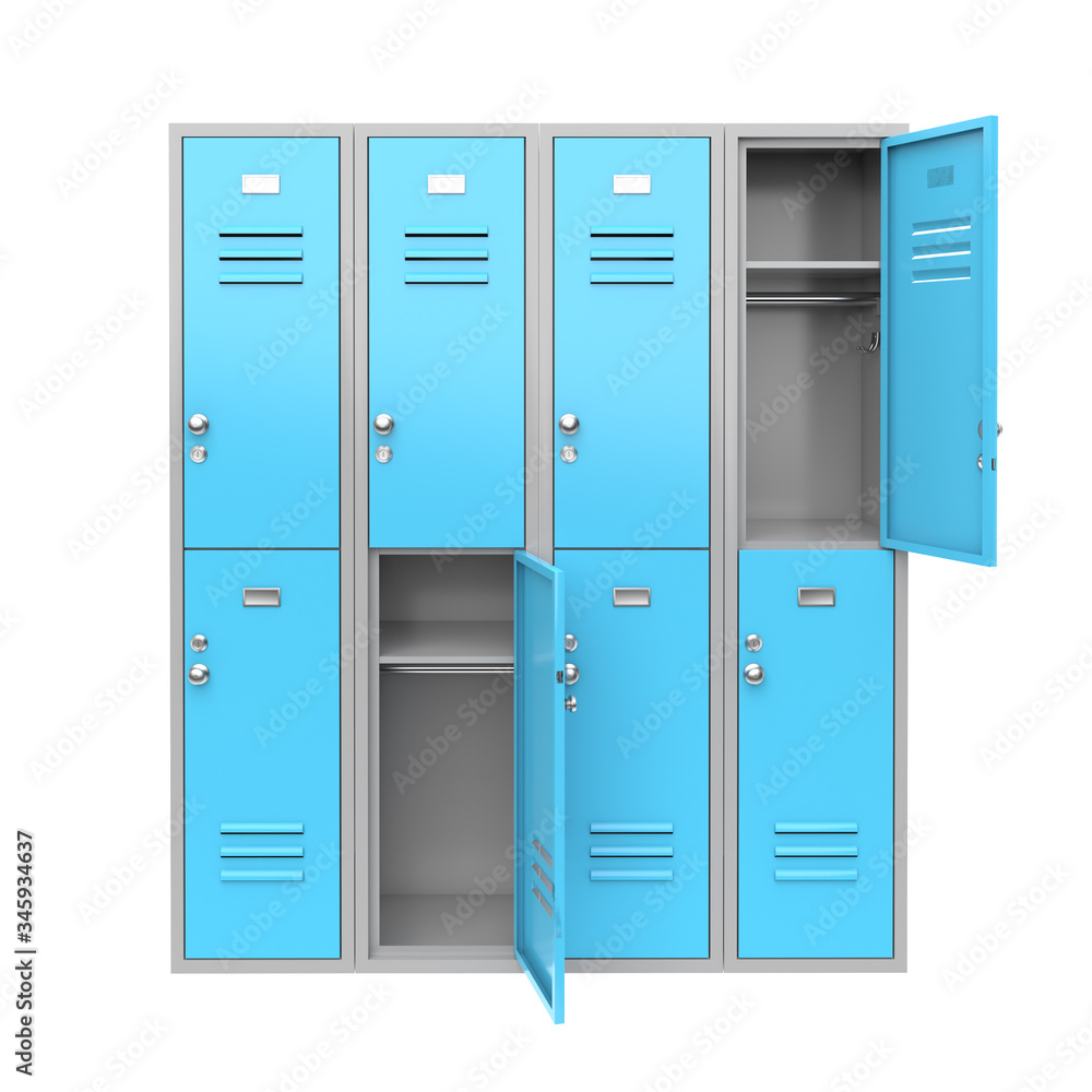 Blue metal locker with open doors. Two level compartment. 3d rendering illustration Blue metal locker with open doors. Two level compartment. 3d rendering illustration