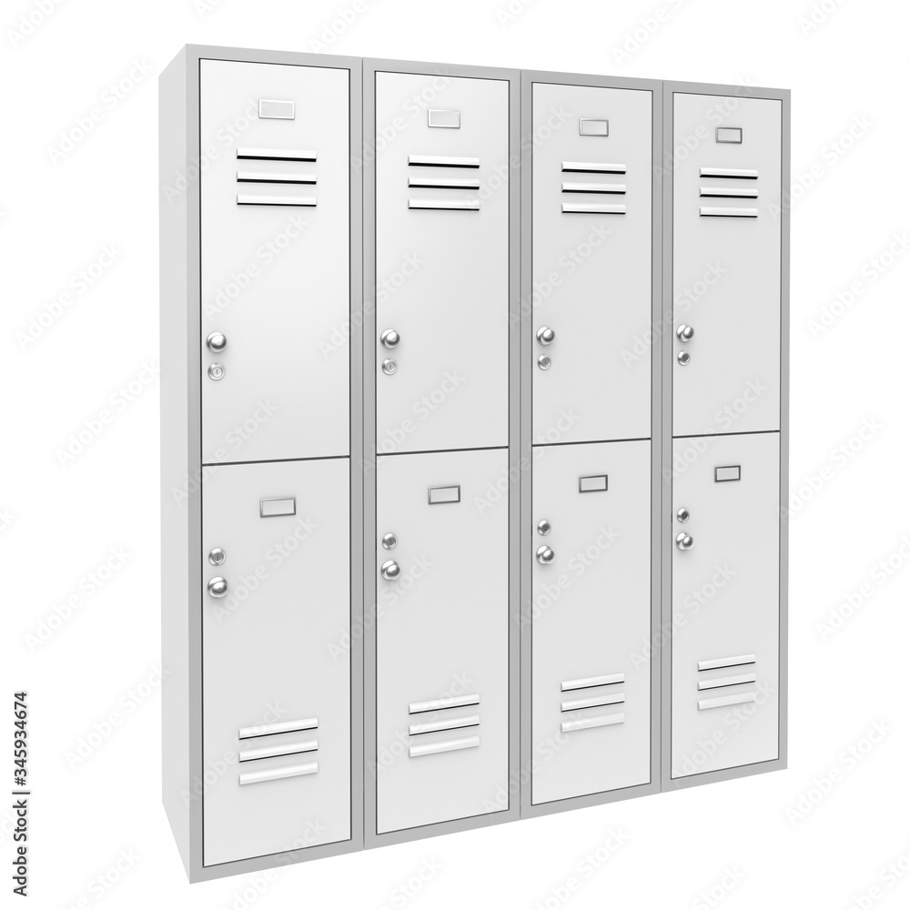 Row of white two level gym lockers. 3d rendering illustration Row of white two level gym lockers. 3d rendering illustration