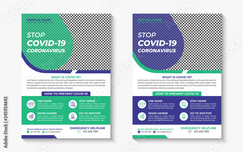 COVID-19 Coronavirus concept modern abstract flyer design template set for medical purpose vector illustration