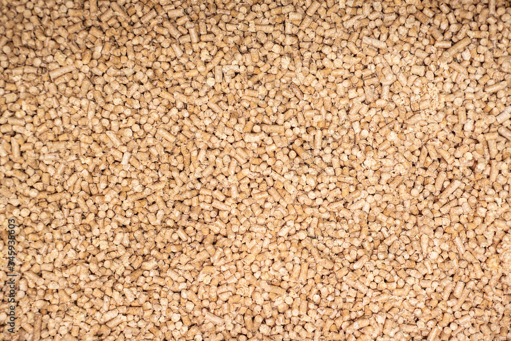 Cat litter made of wood sawdust, texture, pellet Cat litter made of wood sawdust, texture, pellet