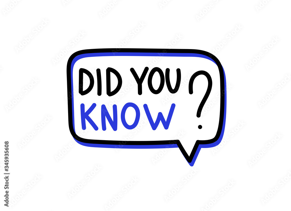 Did u know. Handwritten vector question in a speech bubble. Black vector text in a black and blue fame. Lettering illustration.