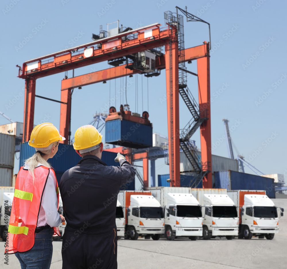 Engineering with logistics background or transportation Industry or shipping business, Container Cargo shipment, truck delivery, airplane, import export Concept