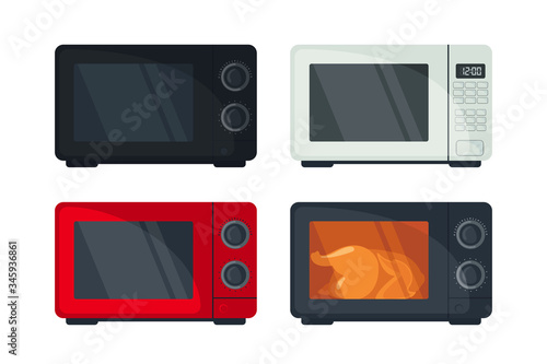 Microwave oven icon set in flat style isoated on white background.