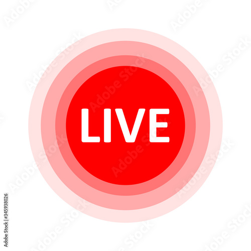 Live Stream sign. Red symbol, button of live streaming, broadcasting, online stream emblem.