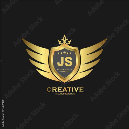 Abstract letter JS shield logo design template. Premium nominal monogram business sign.