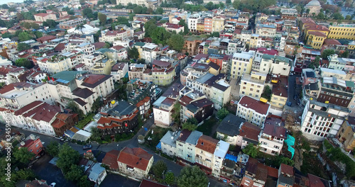 Flying over Istanbul the district of the old city of Topkapi. 