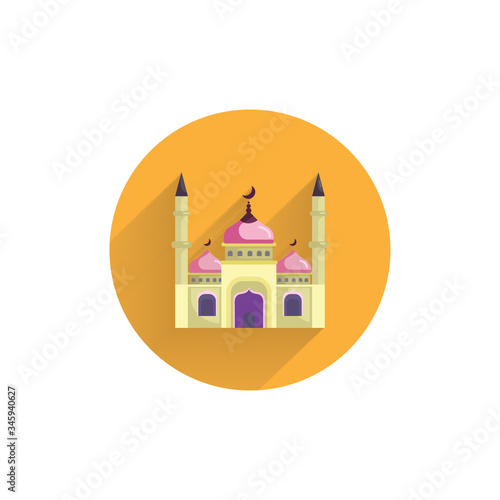 mosque colorful flat icon with long shadow. mosque islam flat icon