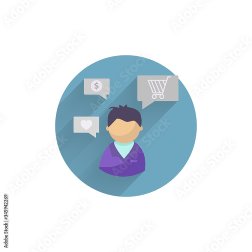 interests flat icon. avatar with interests colorful flat icon with long shadow.