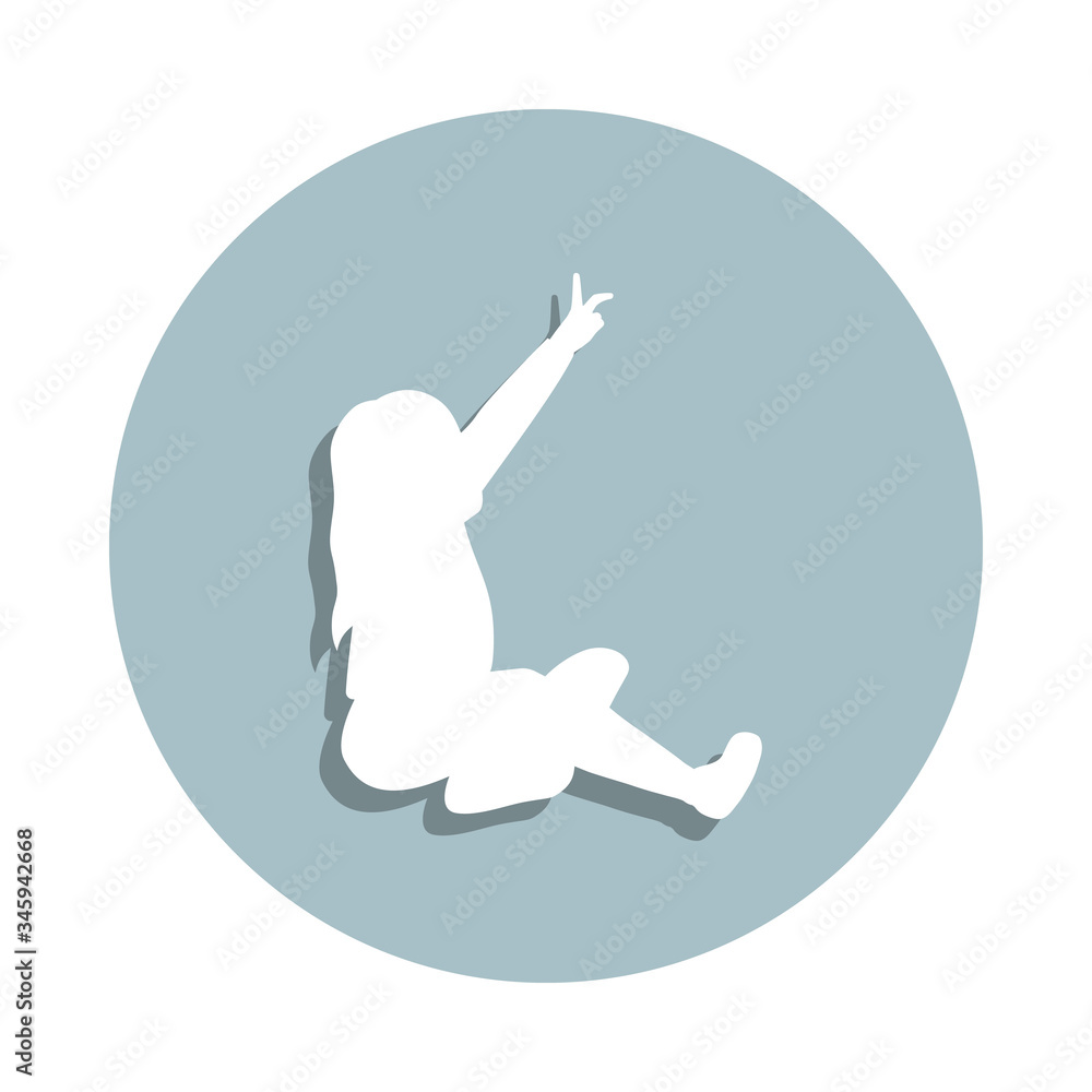 Girl sitting and pointing badge icon. Simple glyph, flat vector of children icons for ui and ux, website or mobile application Girl sitting and pointing badge icon. Simple glyph, flat vector of children icons for ui and ux, website or mobile application