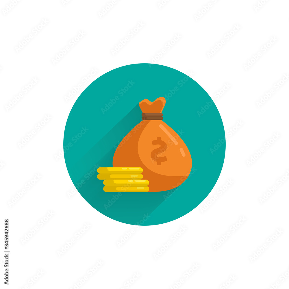 Money pouch colorful flat icon with long shadow. Money bag flat icon Money pouch colorful flat icon with long shadow. Money bag flat icon