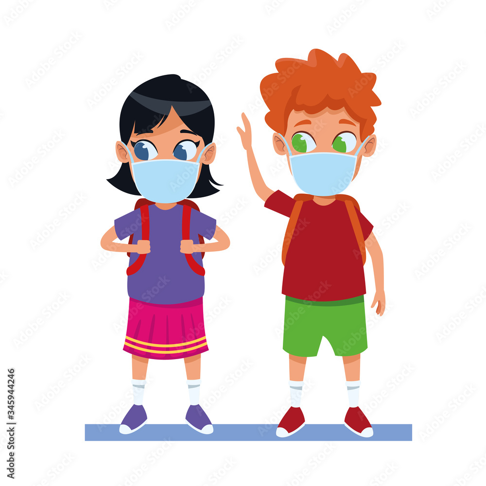 little kids couple using face masks for covid19 little kids couple using face masks for covid19