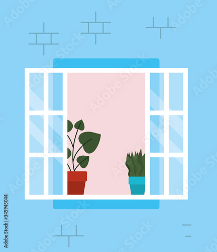 window from outside with view into the blue house vector design