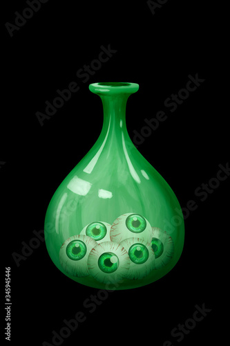 Drawn green glass bobble with human eyes. Halloween clip art isolated