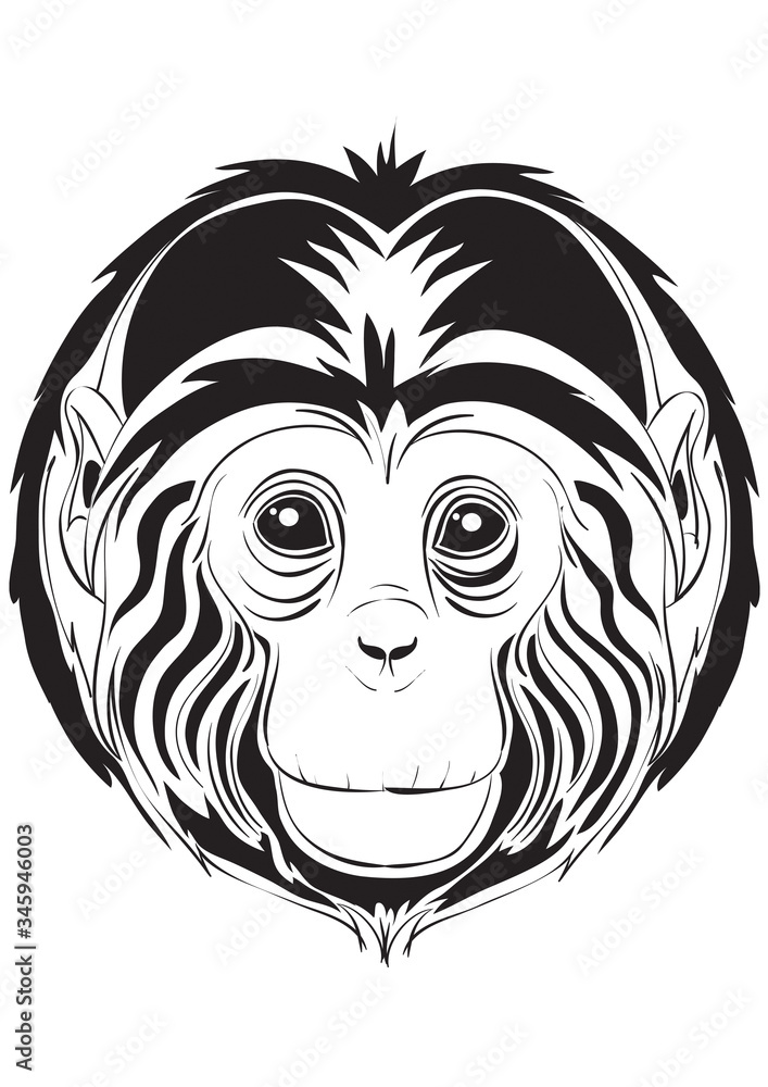 stylized monkey head in black color, logo, isolated object on a white background, vector illustration, stylized monkey head in black color, logo, isolated object on a white background, vector illustration,