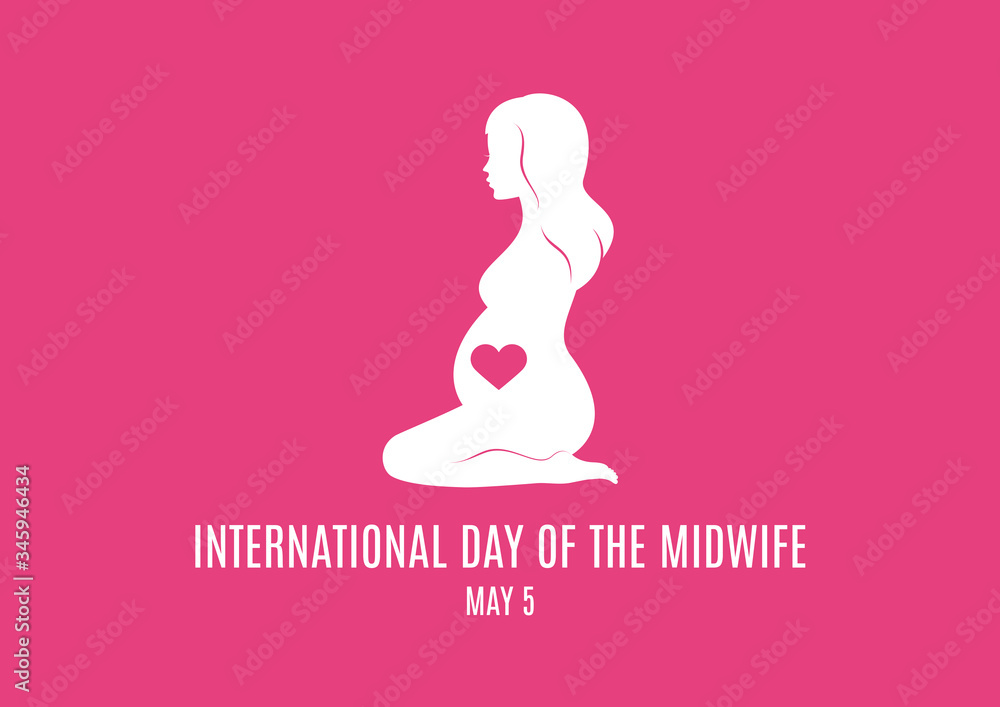International Day of the Midwife vector. Pregnant woman kneeling icon. Silhouette of pregnant woman vector. Abstract pregnant woman with heart icon. Midwives Day Poster, May 5. Important day International Day of the Midwife vector. Pregnant woman kneeling icon. Silhouette of pregnant woman vector. Abstract pregnant woman with heart icon. Midwives Day Poster, May 5. Important day