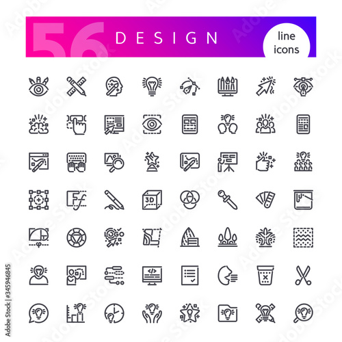 Set of 56 design line icons suitable for web, infographics and apps. Isolated on white background. Clipping paths included.