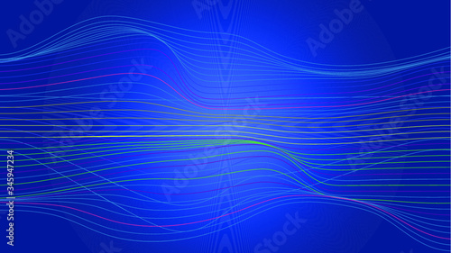 waved abstract vector illustration of motion dynamics on a blue background multicolored lines