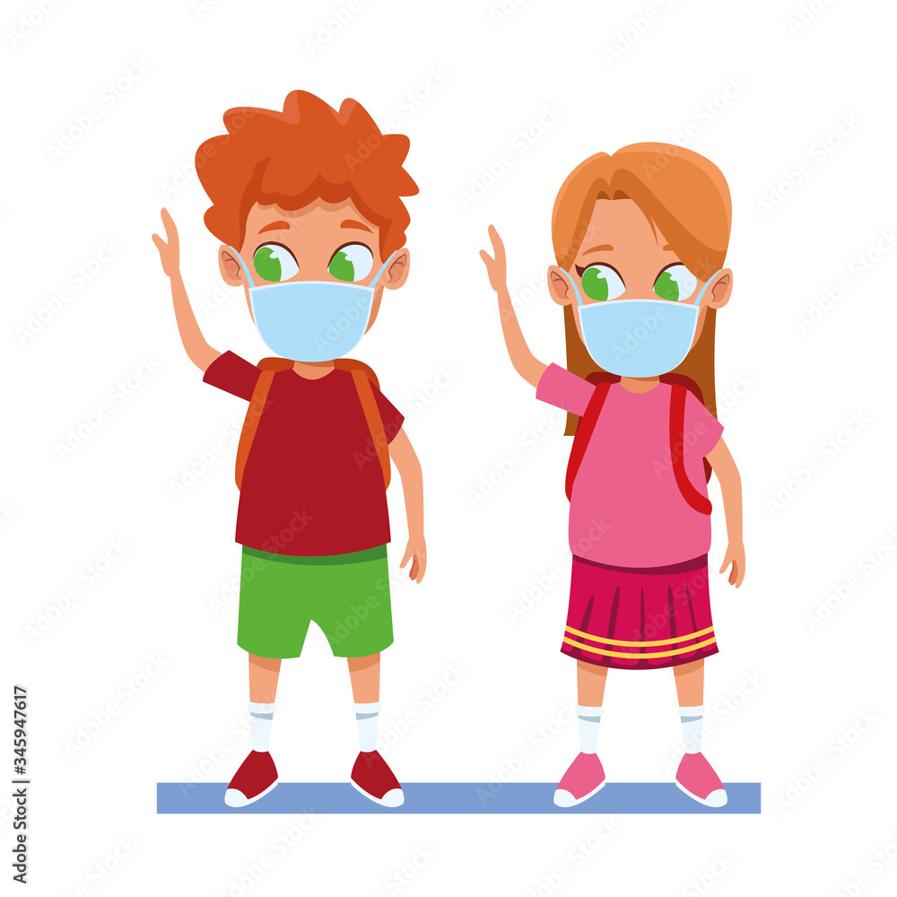 little kids couple using face masks for covid19