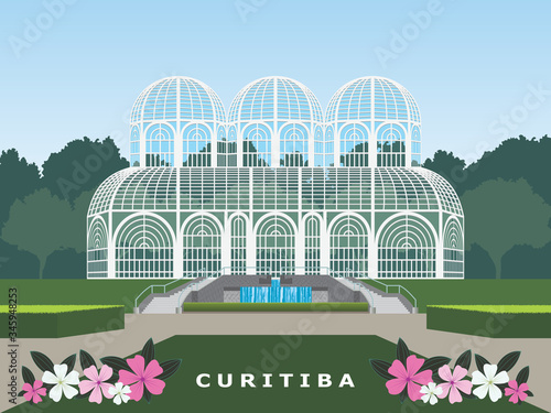 Ilustração do jardim botânico de Curitiba, capital do estado do Paraná, no Brasil.