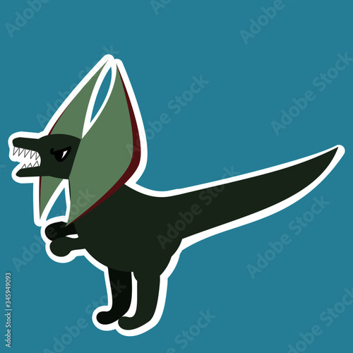 Illustration of a genus of theropod dinosaur Dilophosaurus. Scary but cute .