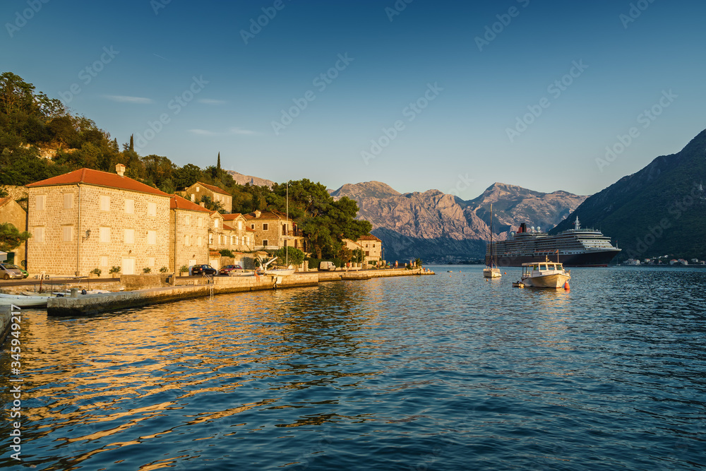 Sunset view of Kotor bay from beautiful town Perast, Montenegro. Sunset view of Kotor bay from beautiful town Perast, Montenegro.