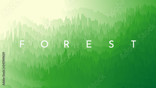 Vector illustration. Minimalist forest. Green color abstraction. Gradient sunshine scene. Abstract background. Environment concept. Soft light wallpaper. Design for website or game template, posters