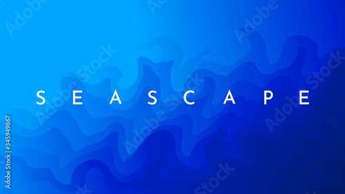 Vector illustration. Wavy blue background. Design for website or game template, banner, poster. Color abstraction. Minimalist underwater wallpaper. Modern art graphic. Gradient backdrop. Aqua concept