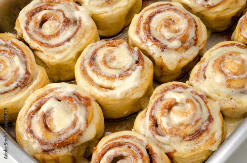 cinnamon rolls on your tray just out of the oven