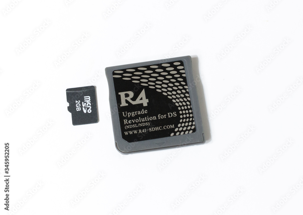 london, england,05/05/2019 A nintendo DS r4 upgrade revolution card for the  nintendo ds hand held console. alternative hardware memory card technology  for mainstream video games Stock Photo