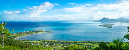 View from the mountain Le Morne Brabant on the blue lagoon. Mauritius © ohrim