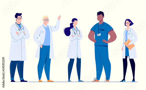 Team of doctors in cartoon style. The concept of the medical team. Vector illustration.