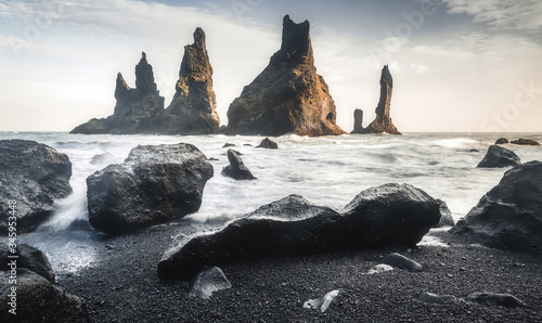 Fotografie Gorgeous view of rock formations Trolls fingers in Atlantic Ocean