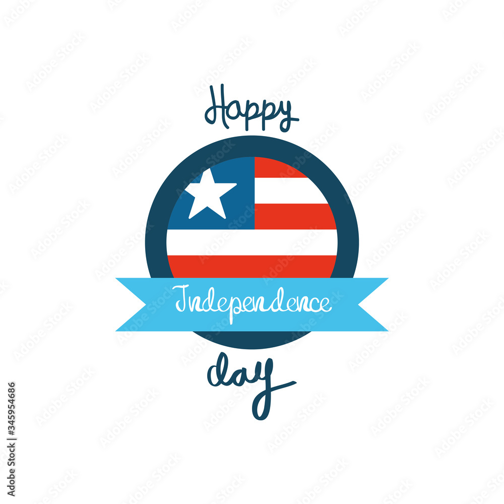 United Stated independence day concept, July 4th typographic design with usa flag and decorative ribbon, flat design United Stated independence day concept, July 4th typographic design with usa flag and decorative ribbon, flat design
