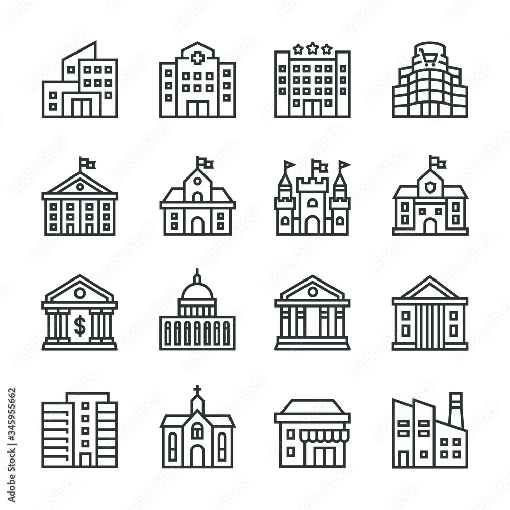 set of public buildings vector icons