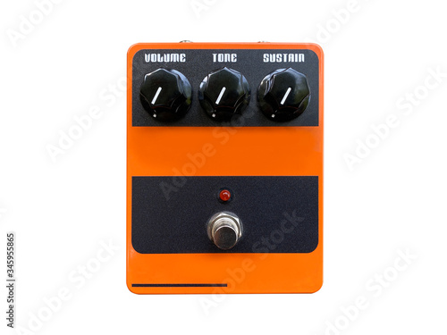 Isolated Orange boutique overdrive stomp box guitar effect on white background with work path.