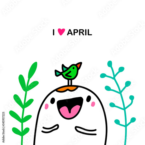 I love april hand drawn vector illustration in cartoon comic style season