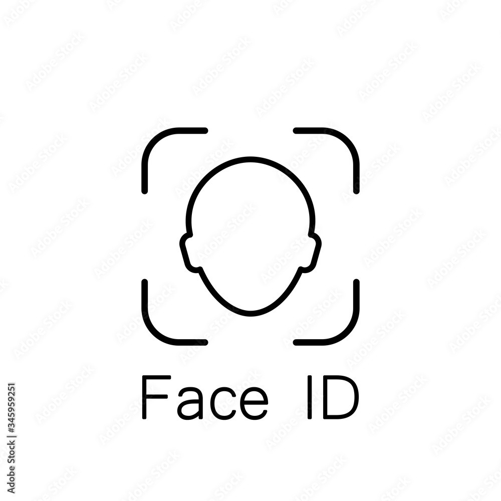 Face ID Icon. Facial recognition system identification face scan line on an isolated white background. EPS 10 vector Face ID Icon. Facial recognition system identification face scan line on an isolated white background. EPS 10 vector