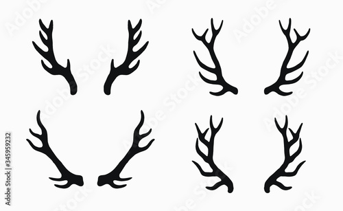 deer antlers rustic hand drawn vintage illustration vector elements set. stamp silhouette logo graphic design icons. wildlife deer horn shape  doodles simple resources