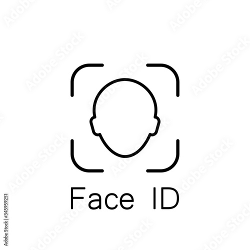 Face ID Icon. Facial recognition system identification face scan line on an isolated white background. EPS 10 vector