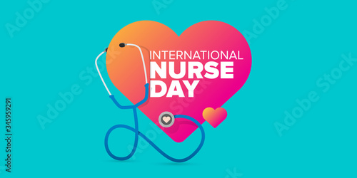vector international nurse day greeting card or horizontal banner with stethoscope isolated on azure background. vector nurses day icon or sign design template