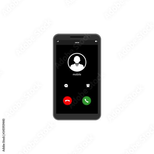 Mobile call screnn template. Incoming phone call. The smartphone icon flat on an isolated white background. EPS 10 vector.