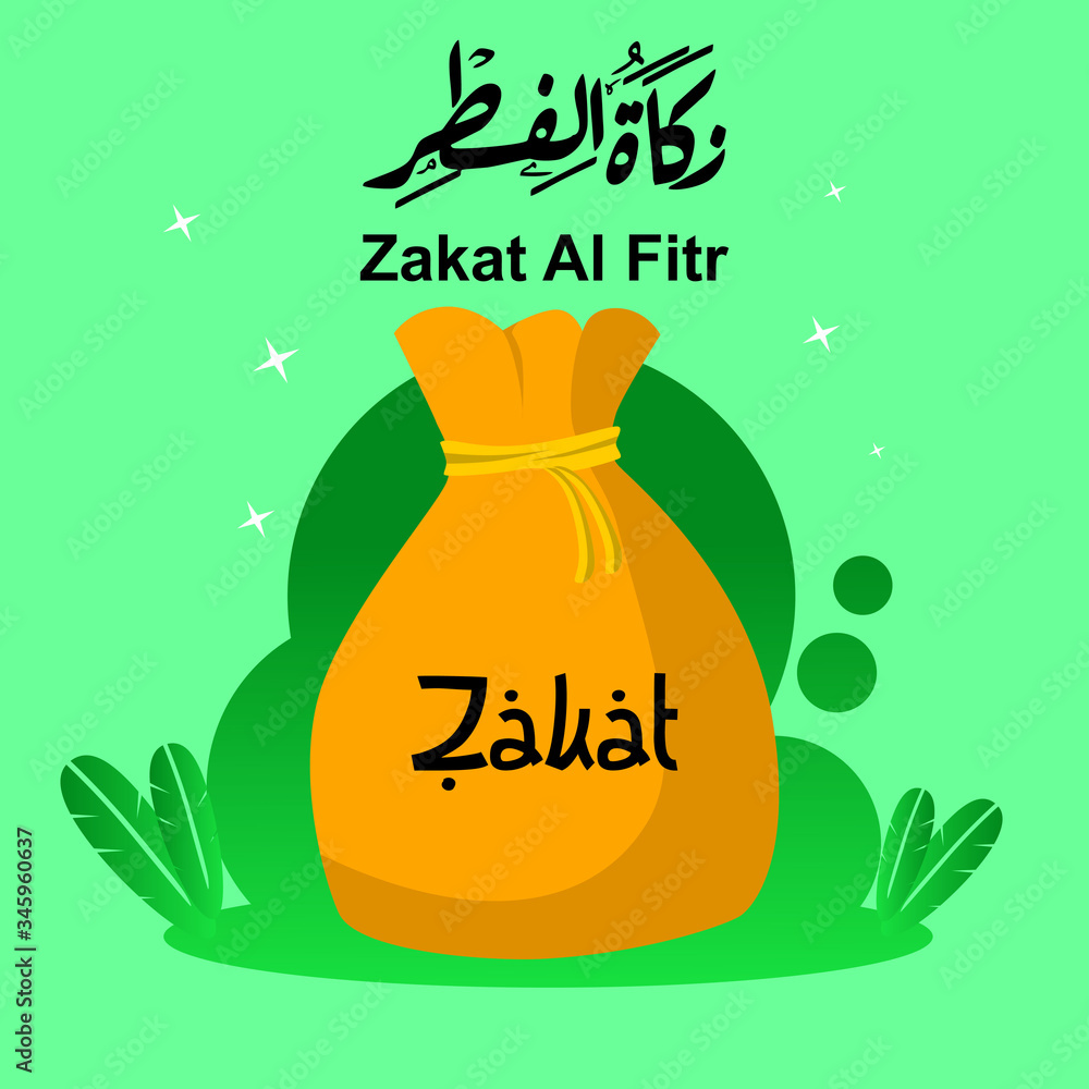 Vector on Zakat Al Fitr, The Islamic Obligatory Charity. Sacks of