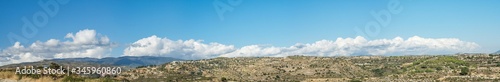 Panoramic mountain landscape on a sunny day, Cyprus.