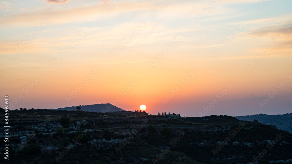 Beautiful Sunset in mountain village of Cyprus.
