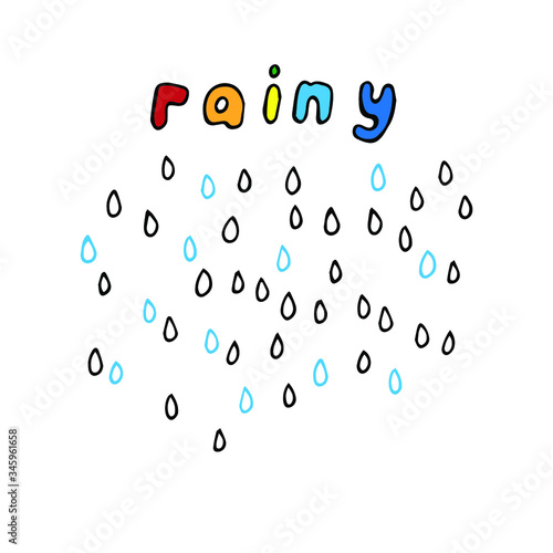 Rainy weather, vector illustration,  rain,  hand drawing