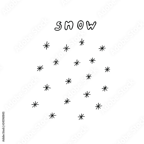 Snowy weather  vector illustration   snow and snowflakes   hand drawing