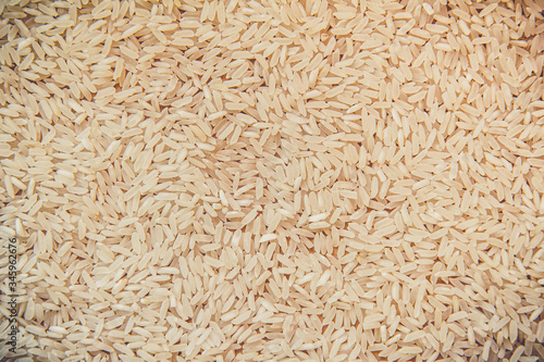 Uncooked white rice background. Top view